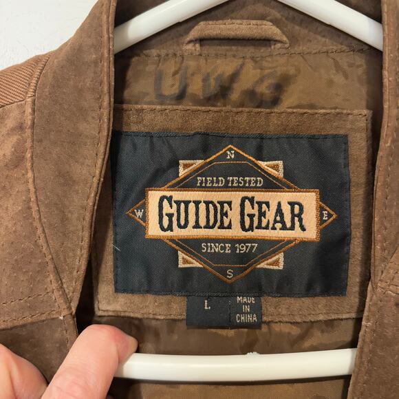 Vtg Guide Gear Brown Suede Leather Hunting Fishing Vest Utility Button Large EUC - Picture 7 of 7